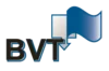 BVT logo with bold black letters and a blue flag graphic.